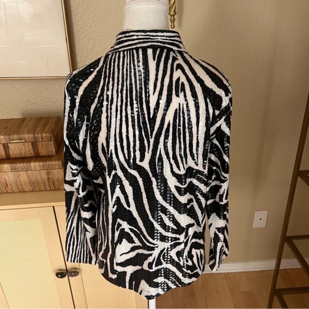 MISOOK Paillette Full Zip Jacket Shiny Zebra Animal Print Size Small - Picture 4 of 8